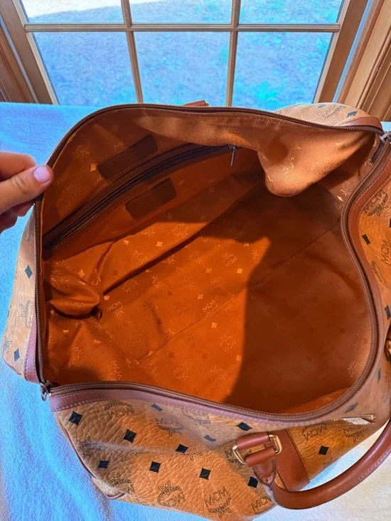 MCM Cognac Monogram Visetos Duffel Bag with Brown Leather Trim - Picture 6 of 10